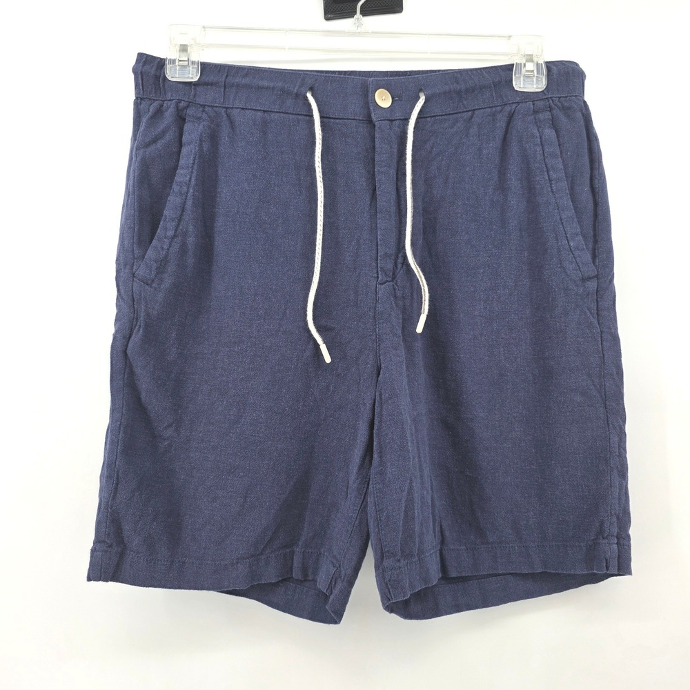 Zara Mens Navy Linen Blend Drawstring Chino Shorts Size Large Sporty Preppy